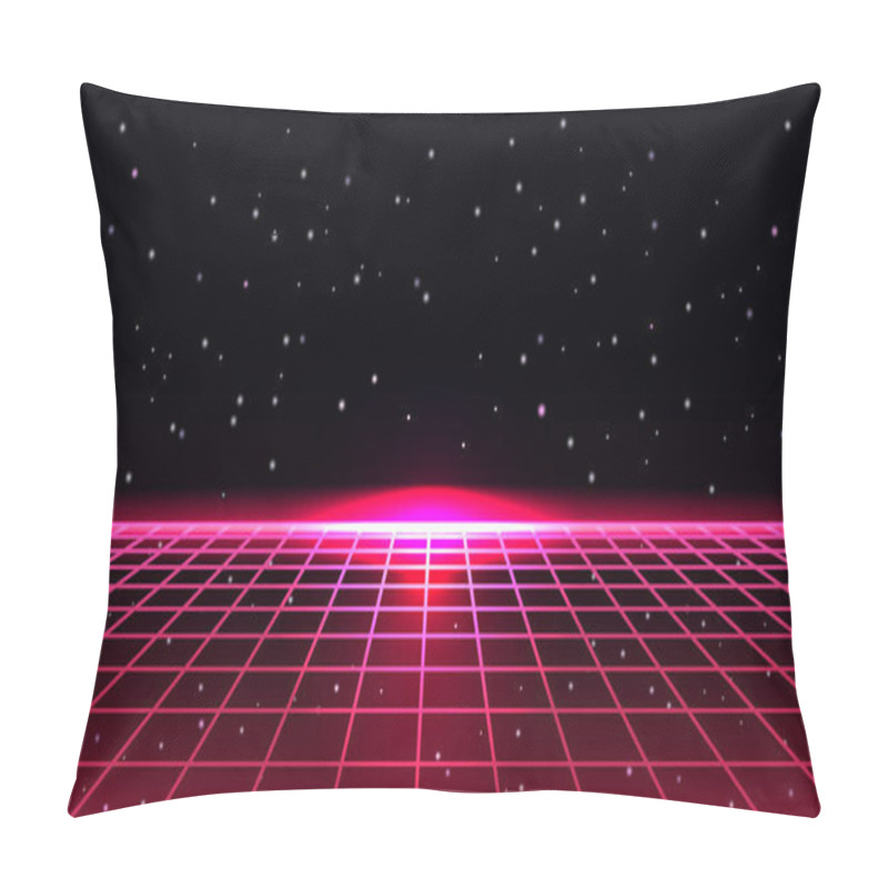 Personality  3D Illustration. Futuristic Perspective Grid Against Cosmic Starry Sky Pillow Covers