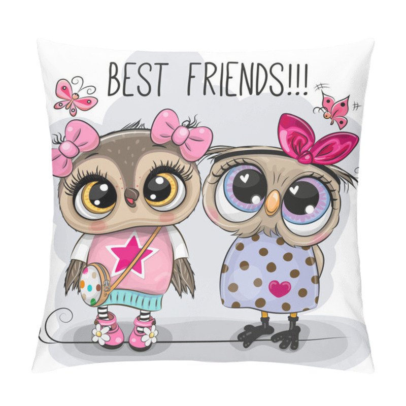 Personality   Two Cute Cartoon Owls On A Gray Background Pillow Covers