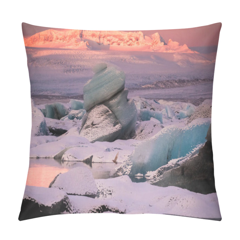 Personality  Sunrise Illuminating Icebergs And Glacier Landscape At Jokusarlon, South Iceland Pillow Covers