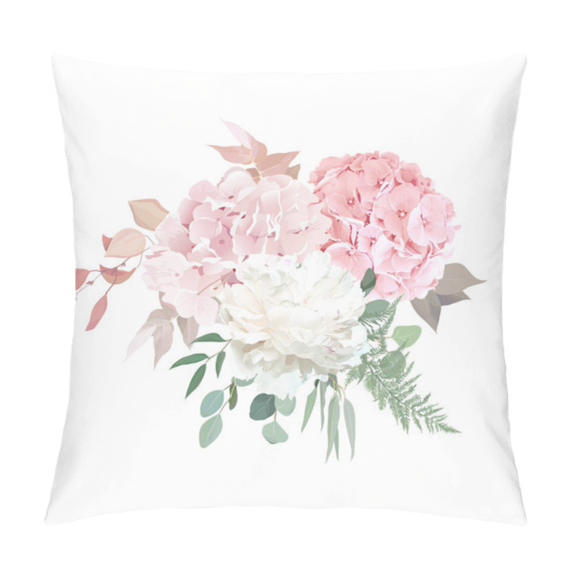 Personality  Dusty Pink Blush, White And Creamy Hydrangea, Peony Flowers Vector Design Pillow Covers