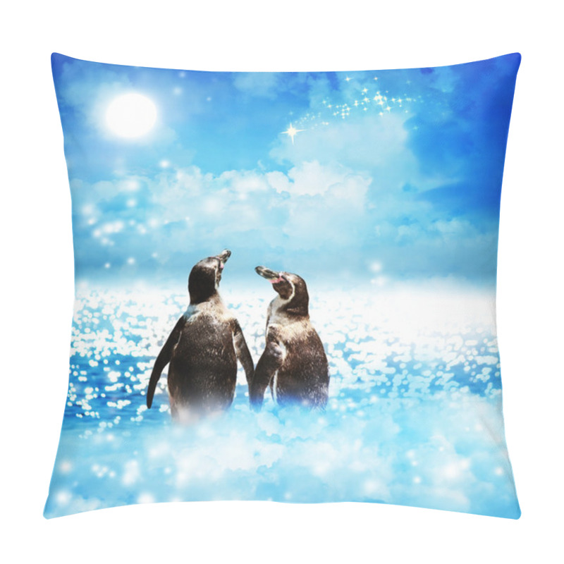 Personality  Penguin Couple In Night Fantasy Landscape Pillow Covers