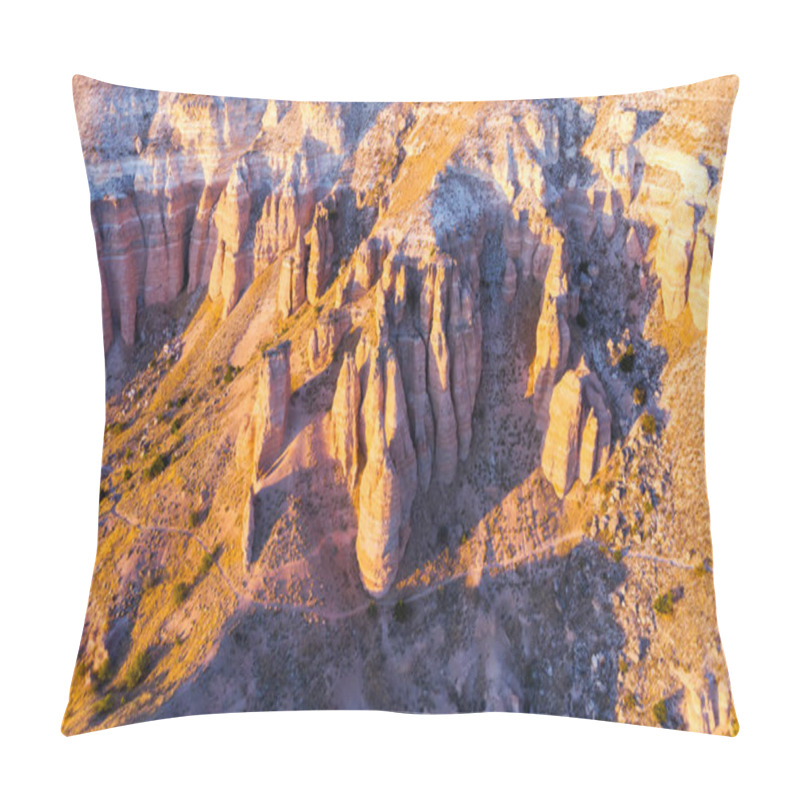 Personality  Famous Pink Valley At Sunset, Gulludere In Cappadocia, Turkey. Colourful Mountains, Aerial Drone Landscape. Red And Pink Rocks, Dramatic Geological Wonder. Pillow Covers