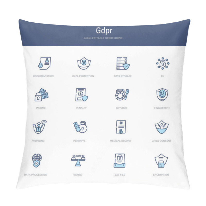 Personality  Set Of 16 Vector Stroke Icons Such As Encryption, Text File, Rig Pillow Covers