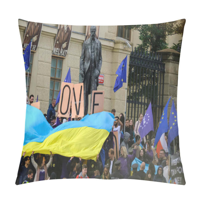 Personality  Ukrainians Living In Czechia Take Part In Demonstration In Prague, Czechia On October 7, 2022. Pillow Covers