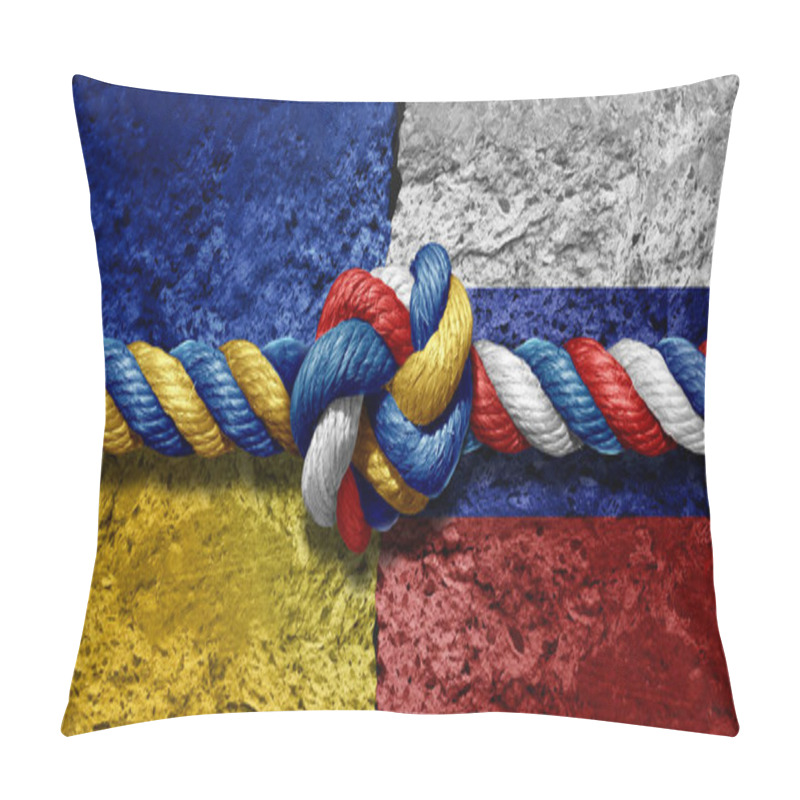 Personality  Russia And Ukraine Peace Crisis As A Geopolitical Conflict Clash Between The Ukrainian And Russian Nation As A European Security Concept Due To Political Dispute And Finding A Diplomatic Agreement In A 3D Illustration Style. Pillow Covers