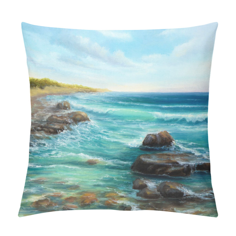 Personality  Original Oil Painting Of  Ocean And Cliffs On Canvas.Modern Impressionism Pillow Covers