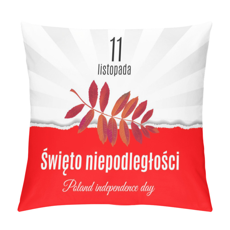 Personality  Torn Paper Poland Flag And Rowan Leaf Placard With Light Sun Rays Pillow Covers