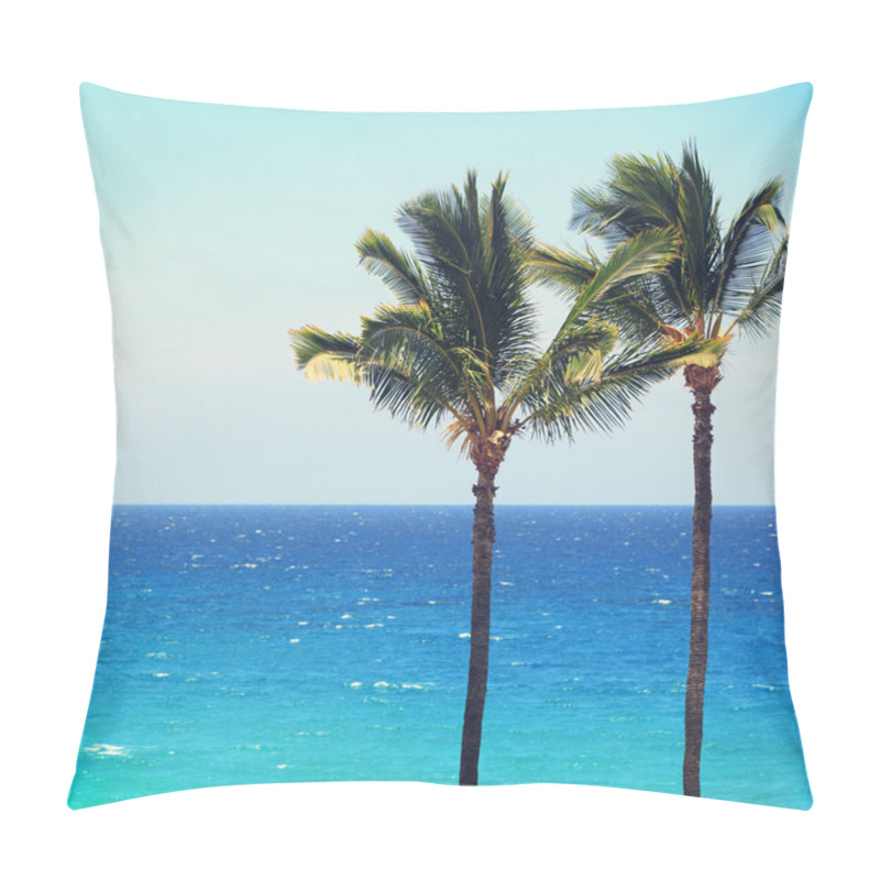 Personality  Blue Beach Ocean Palm Trees Background Pillow Covers