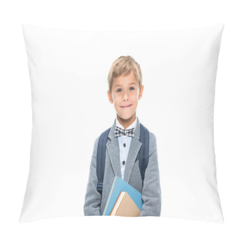 Personality  Schoolboy With Books And Backpack Pillow Covers