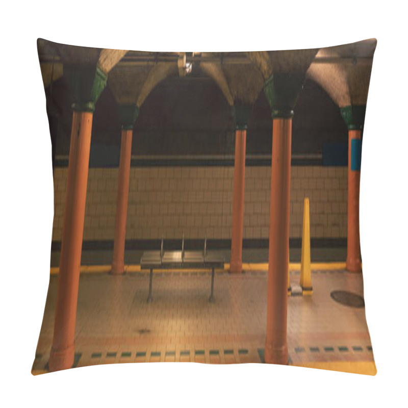 Personality  Subway Station With Columns And Tiled Floor In New York City, Banner Pillow Covers