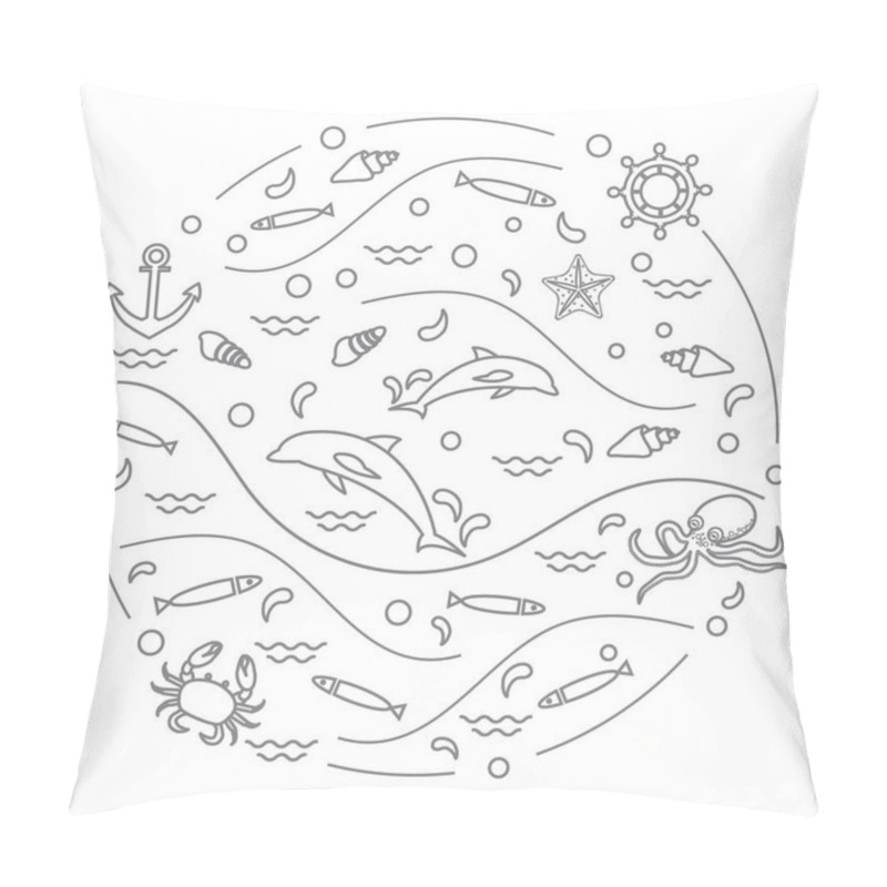 Personality  Cute Vector Illustration With Dolphins, Octopus, Fish, Anchor, H Pillow Covers