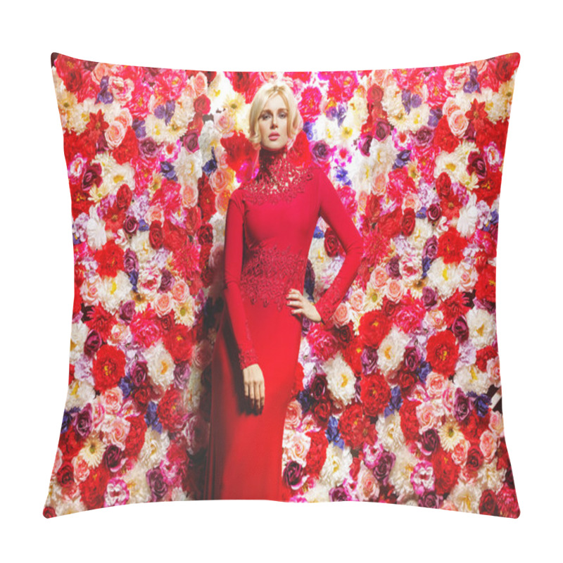 Personality  Blond Slim Woman Over The Flower Wall Pillow Covers