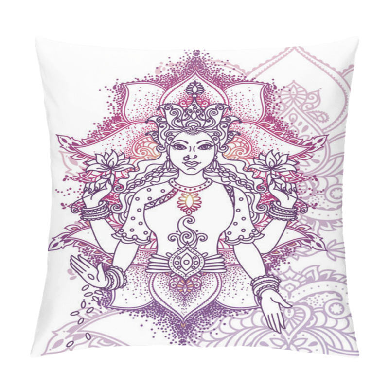 Personality  Indian Goddess Lakshmi And Royal Ornament, Can Be Used As Card For Celebration Ganesh Chaturthi, Vector Illustration Pillow Covers