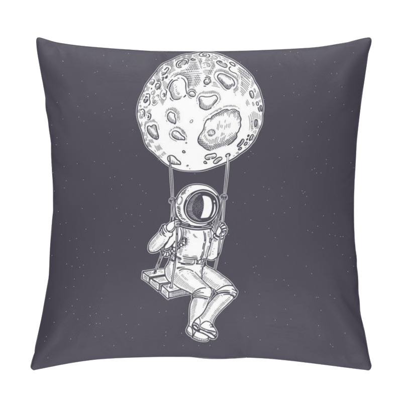 Personality  Astronaut Is Sitting On A Swing. Hand-drawn Graphics. Pillow Covers