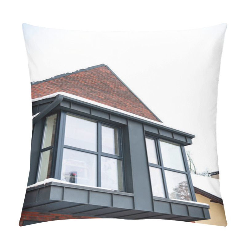 Personality  Close Up Of Luxurious House With Windows In Winter Pillow Covers