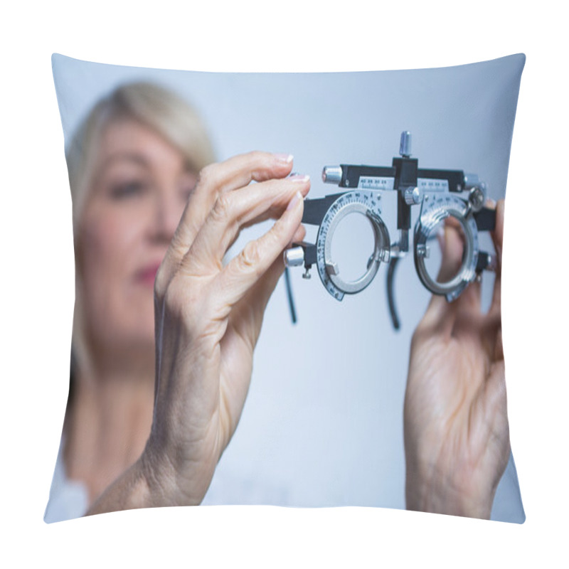 Personality  Female Optometrist Looking At Messbrille Pillow Covers