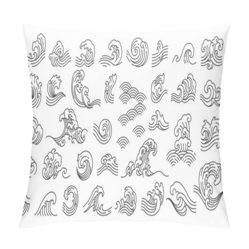 Personality  Oriental Wave Illustration Vector Set Pillow Covers