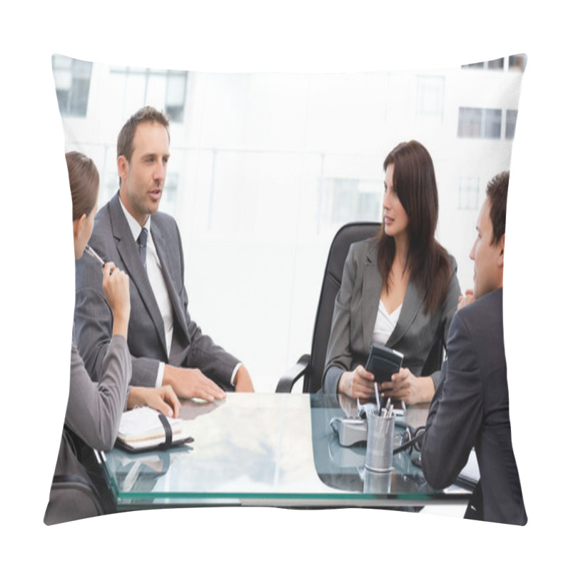 Personality  Charismatic Businessman Talking To His Partners During A Meeting Pillow Covers