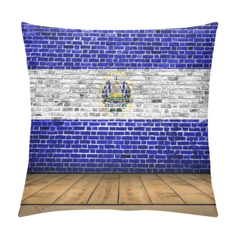 Personality  El Salvador Flag Painted On Brick Wall With Wooden Floor Pillow Covers