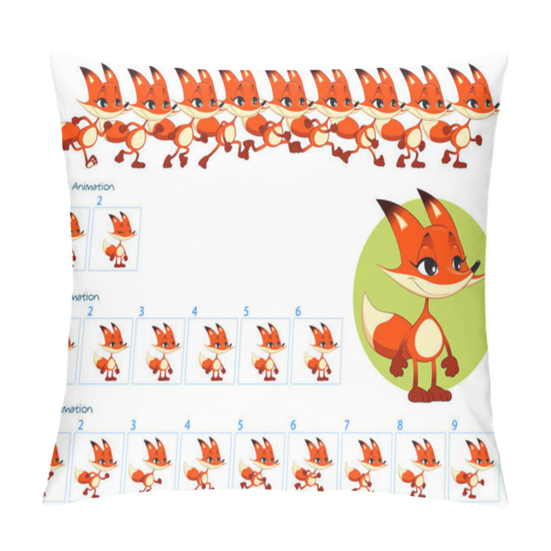 Personality  Run, Blinking Eyes And Idle Animations Of Cartoon Fox Character. Pillow Covers