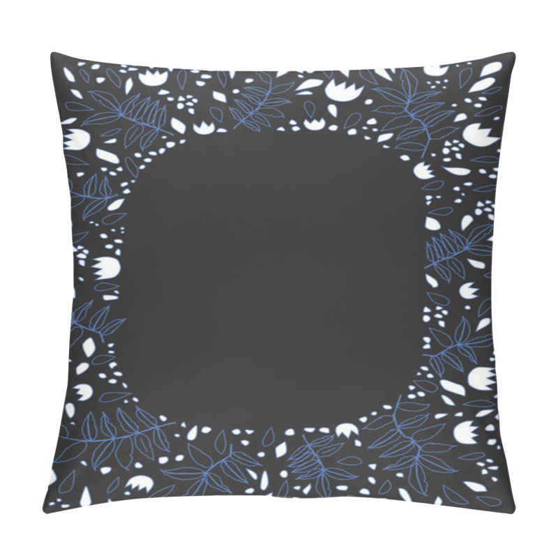 Personality  A Doodle Linear Photo Frame With Leaves And Flowers On A Black B Pillow Covers