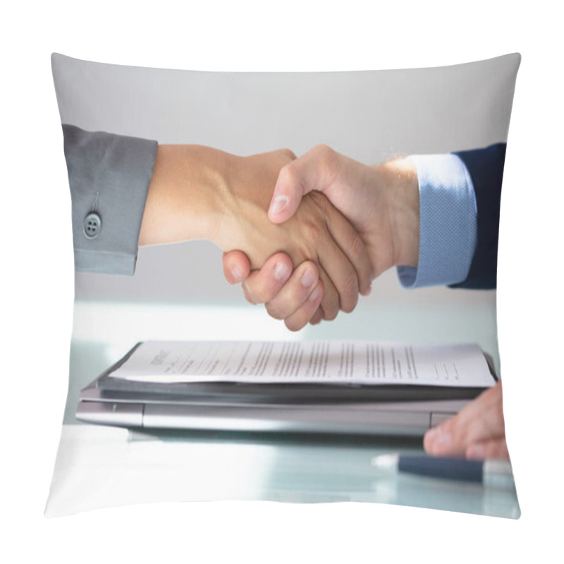 Personality  Business Partners Shaking Hands Over Contract Form Pillow Covers