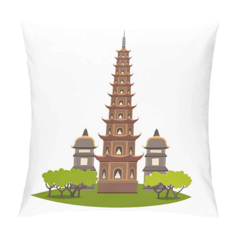 Personality  Thien Mu Pagoda Vector Sign. Pagoda In Vietnam, Historic Sight Attraction. Flat Cartoon Style Vietnamese Traditional Cultural Symbols Isolated On White Background Pillow Covers