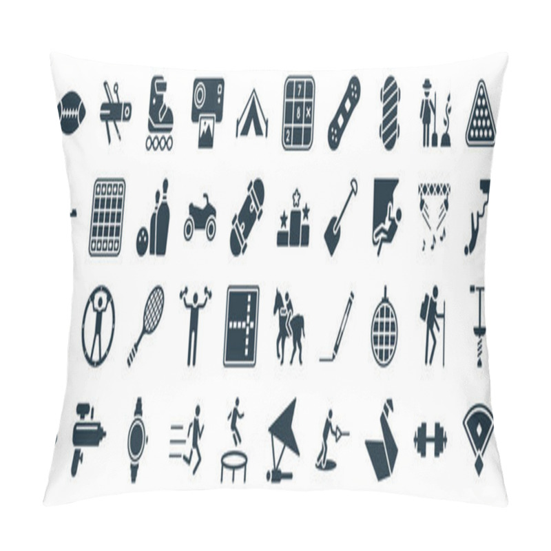 Personality  Set Of 40 Filled Free Time Web Icons In Glyph Style Such As Multitool, Paintball, Drum, Airship, Concert, Billiard, Sudoku Icons Isolated On White Background Pillow Covers