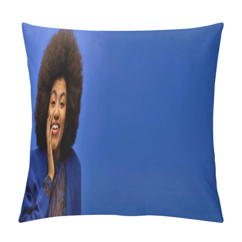 Personality  Stylish African American Woman In Trendy Attire Making A Funny Face. Pillow Covers