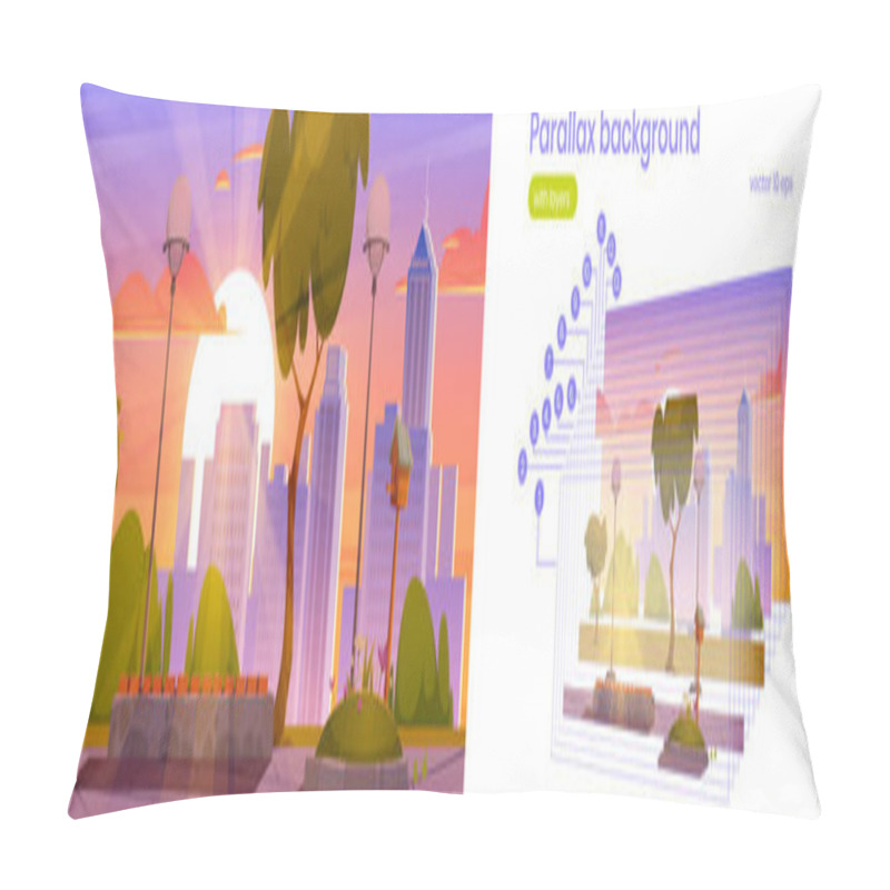 Personality  Parallax Background, City Park With Birdhouse Pillow Covers