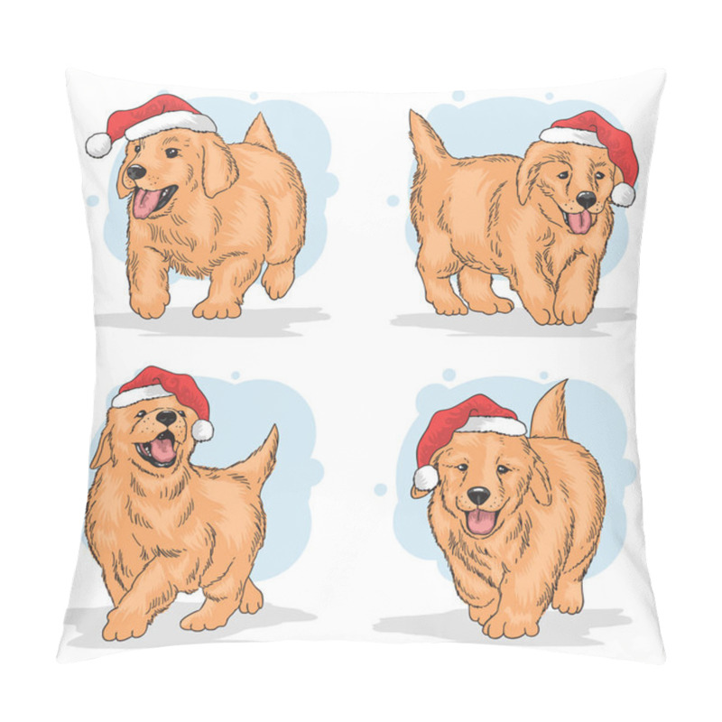 Personality  Set Of Cute Puppies In Santa Hats. Vector Illustration Pillow Covers