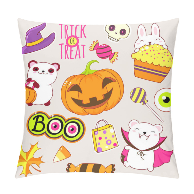 Personality  Set Of Cute Halloween Icons In Kawaii Style Pillow Covers