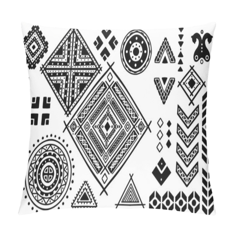 Personality  Set Of Ethnic Hand Drawn Doodle In Aztec Style Isolated On White Background. Pillow Covers