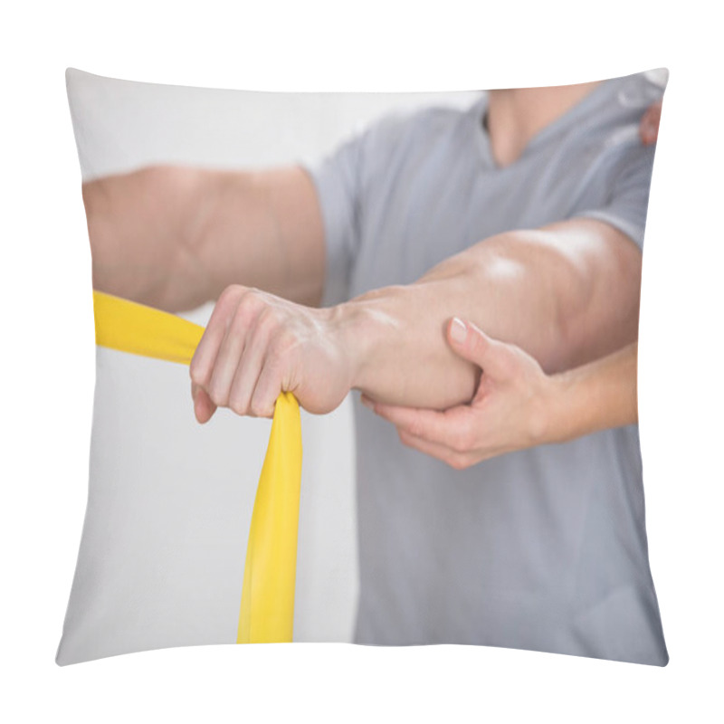 Personality  Physiotherapist Giving Man Training  Pillow Covers