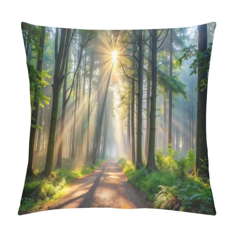 Personality  Misty Forest Trail With Light Breaking Through The Trees Fog In Nature Full HD Photo Download Pillow Covers