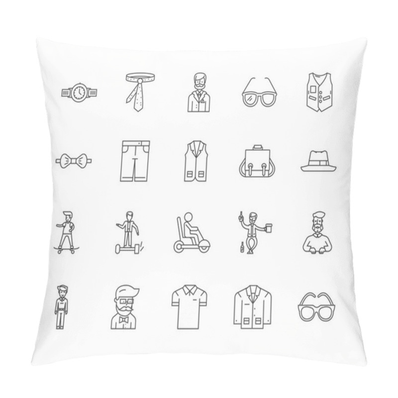 Personality  Hipster Line Icons, Signs, Vector Set, Outline Illustration Concept  Pillow Covers