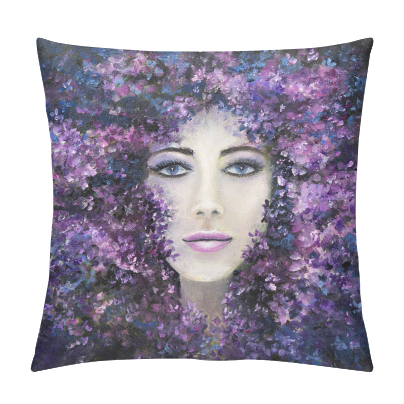 Personality  Original Abstract Oil Painting Showing Woman Face  And Lavender Or Lilac Flowers On Canvas. Modern Impressionism, Modernism,marinis Pillow Covers