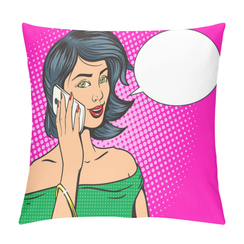 Personality  Beautiful Young Woman With Phone Pop Art Vector Pillow Covers