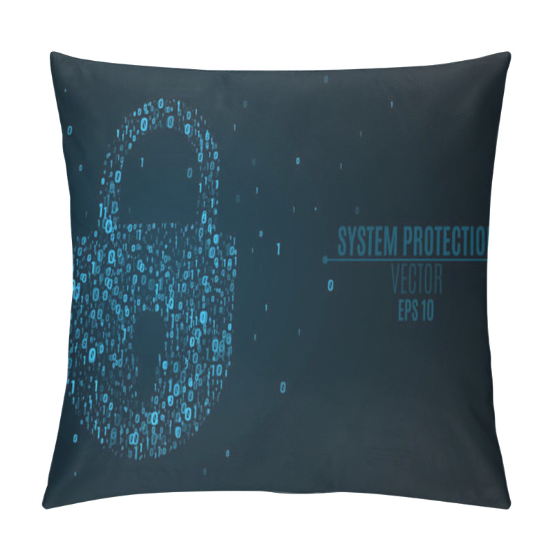 Personality  A Glowing Blue Lock From The Binary Code. High Technology In Design. The System Is Under Reliable Protection. Bright Glow. Vector Illustration Pillow Covers