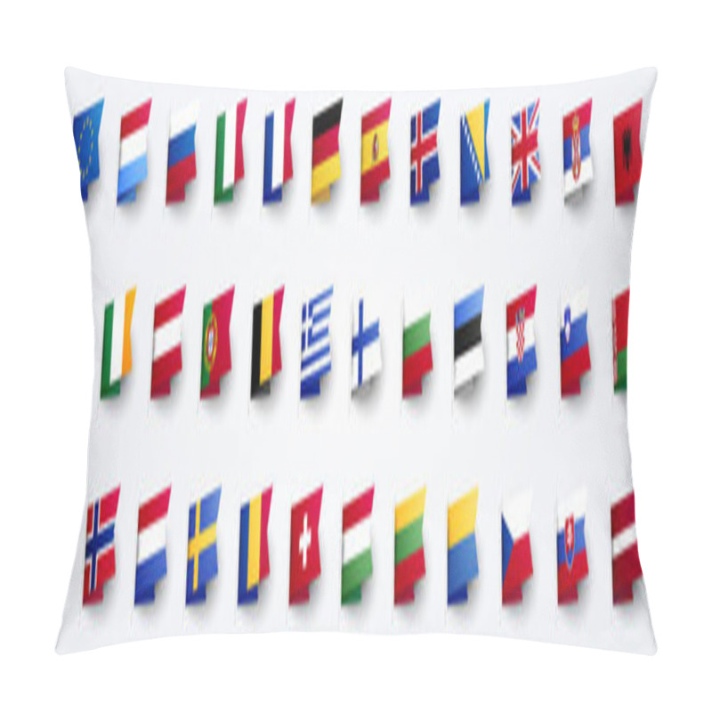 Personality  Vector Illustration Giant European Flag Set With Europe Country Flags. Pillow Covers