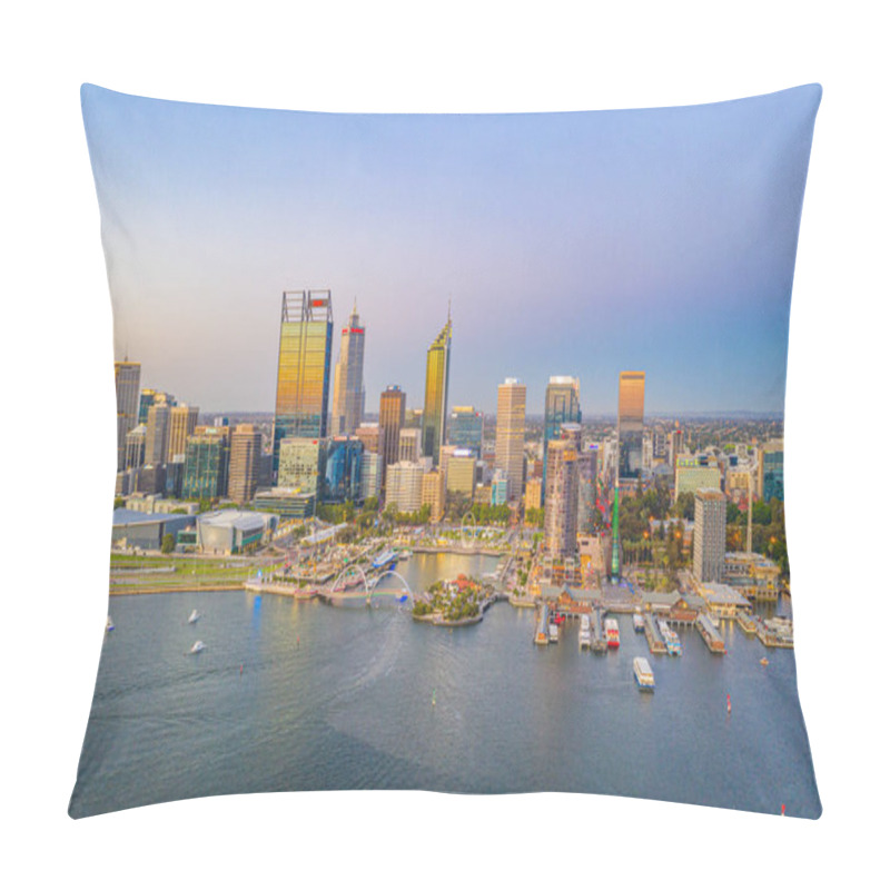 Personality  PERTH, AUSTRALIA, JANUARY 17, 2020: Sunset View Of Skyline Of Elizabeth Quay In Perth, Australia Pillow Covers