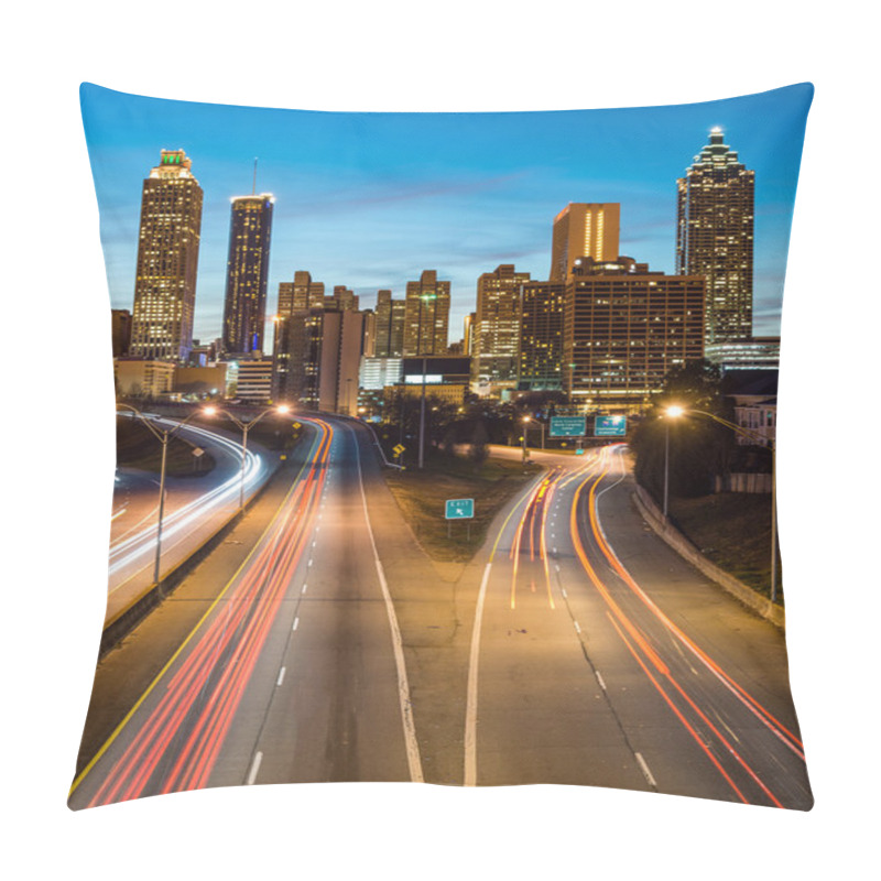 Personality  Atlanta Downtown Skyline During Twilight Blue Hour Pillow Covers