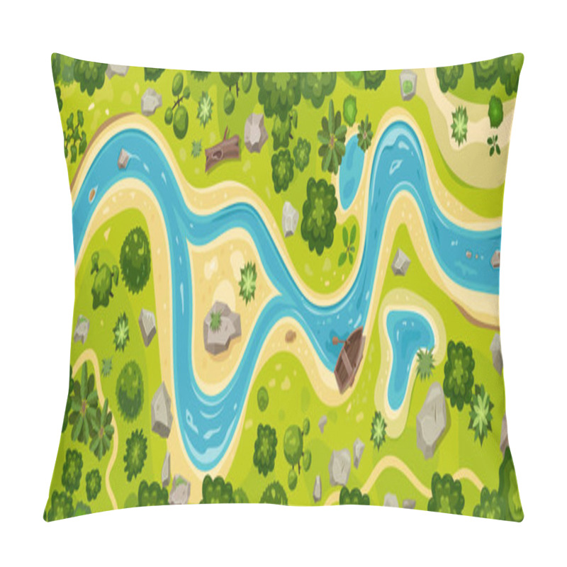 Personality  River Top View Landscape Above Forest, Aerial Map Pillow Covers