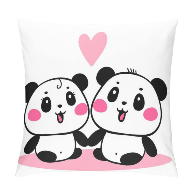 Personality  Vector Illustration Of Lovely Cartoon Panda Sit Together On White Background. Happy Romantic Little Cute Panda. Flat Line Art Style Hand Drawn Design For Poster, Greeting Card, Tshirt, Print, Sticker Pillow Covers