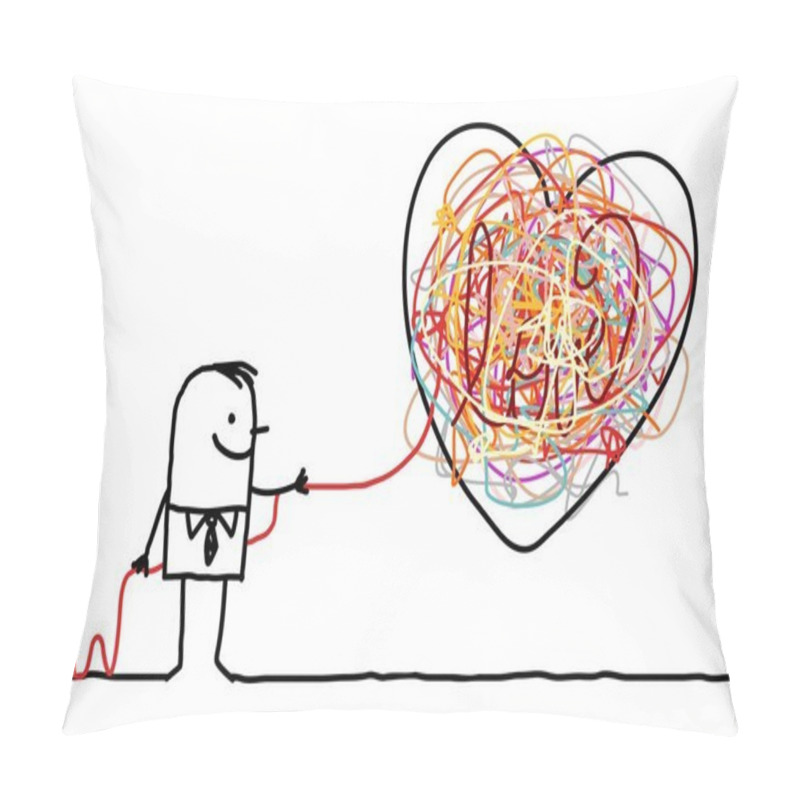 Personality  Cartoon Man Untangling A Big Doodle Heart Pillow Covers