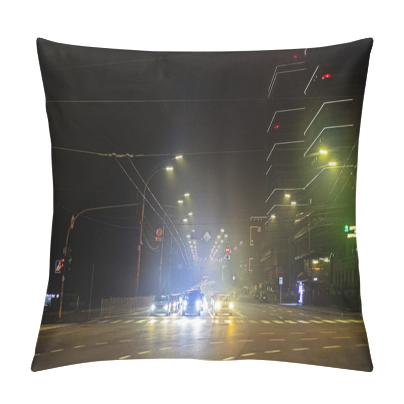 Personality  Evening Highway Illuminated By Lanterns With Cars In Kyiv During The War In Ukraine Pillow Covers