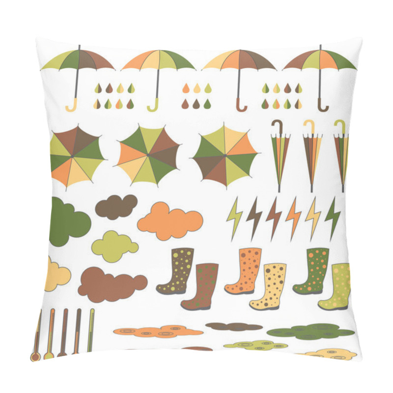 Personality  Rubber Boots, Umbrellas, Rain. Vector Set. Pillow Covers