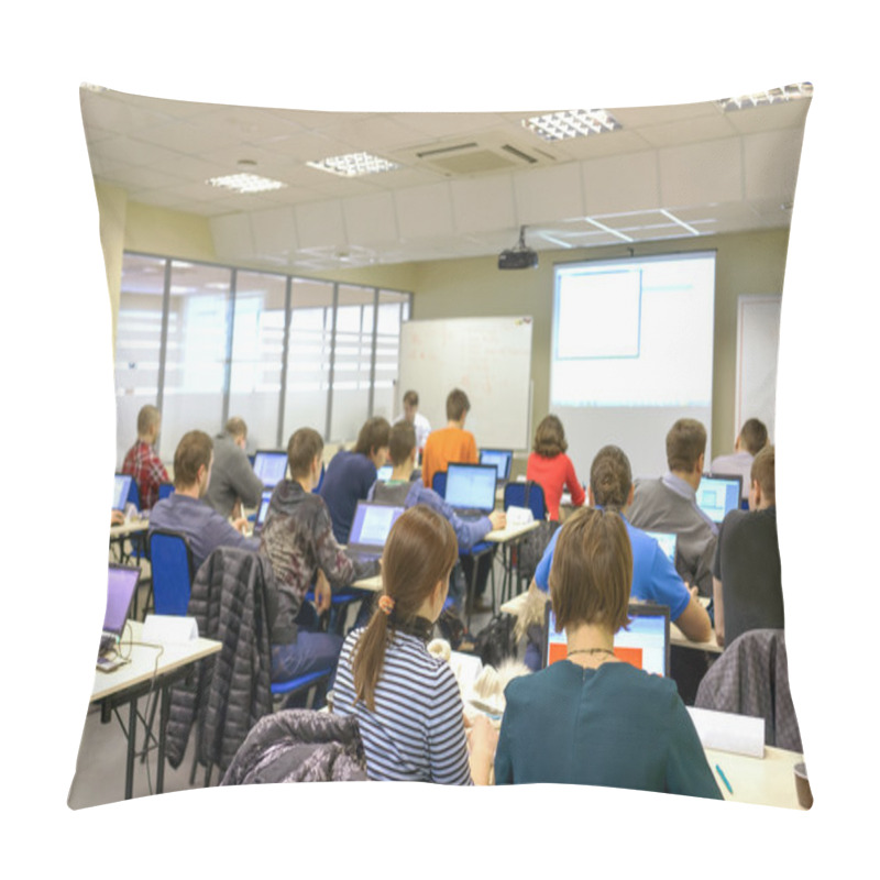 Personality  People Sitting Rear At The Computer Training Class Pillow Covers