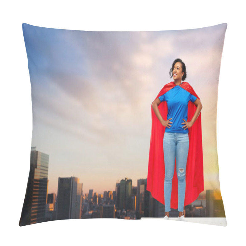 Personality  Happy African American Woman In Superhero Red Cape Pillow Covers