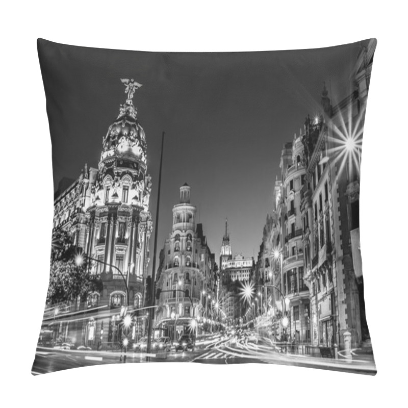 Personality  Gran Via In Madrid, Spain, Europe. Pillow Covers